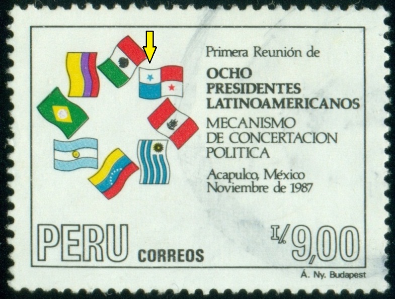 PERU. chybně obrácená modrá hvězda v panamské vlajce