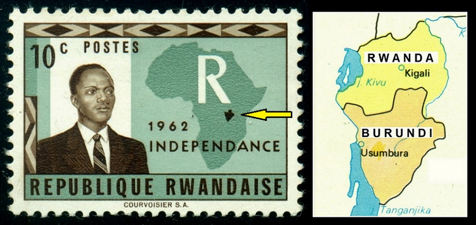 RWANDA. trapas při vyhlášení nezávislosti. chybně mapa Burundi místo Rwandy (1)