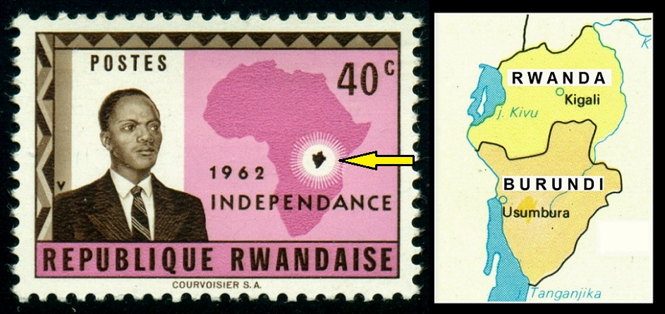 RWANDA. trapas při vyhlášení nezávislosti. chybně mapa Burundi místo Rwandy (2)