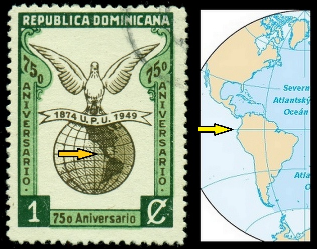 DOMINIKÁNSKÁ REPUBLIKA.  na známce je špatně rovník.