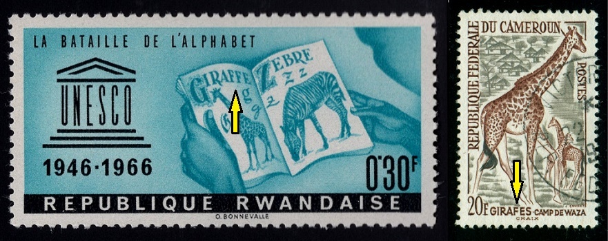 RWANDA. pravopisná chyba v učebnici. správně je na známce Kamerunu jen jedno 'F' (1)