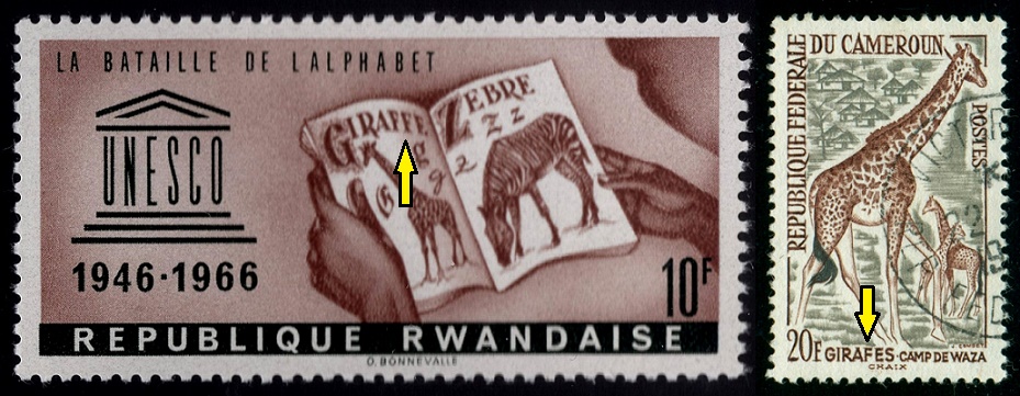 RWANDA. pravopisná chyba v učebnici. správně je na známce Kamerunu jen jedno 'F' (2)
